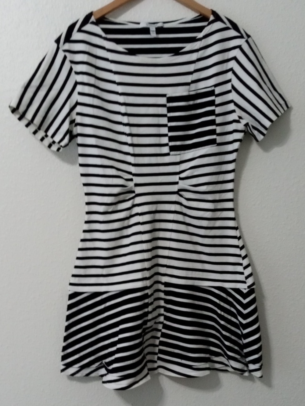 10 Crosby Derek Lam Black and White Striped Short Sleeve Dress
